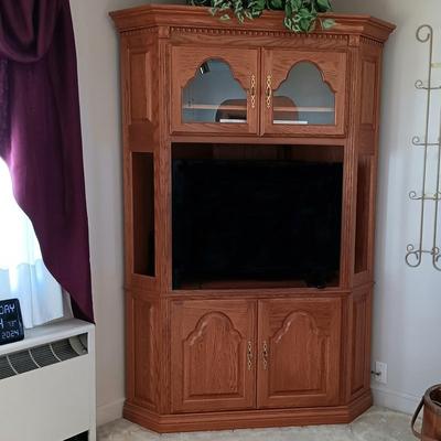 LOT 44L: Solid Wood Entertainment Center w/ Lighted Cabinet Top