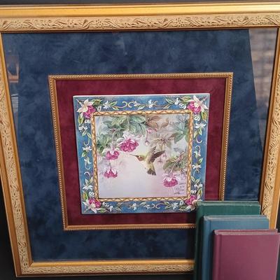 LOT 47S: Lena Liu Limited Edition Tile Print Signed and Numbered w/ Wood Decorative Books