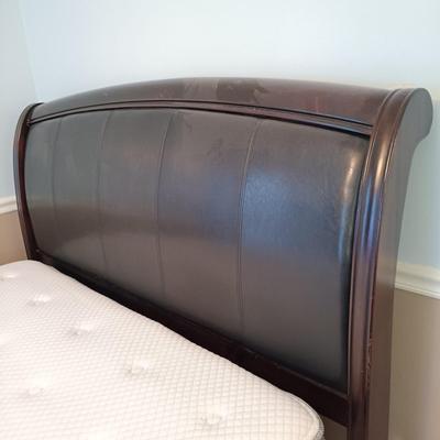 LOT 50MB: Queen Size Bed Frame with Wood and Leather Headboard