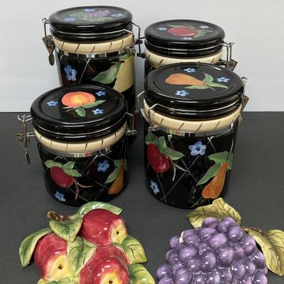 LOT 74S: Hand Painted Fruit - Patricia Brubaker Certified International Canister Set, Baum Bros 