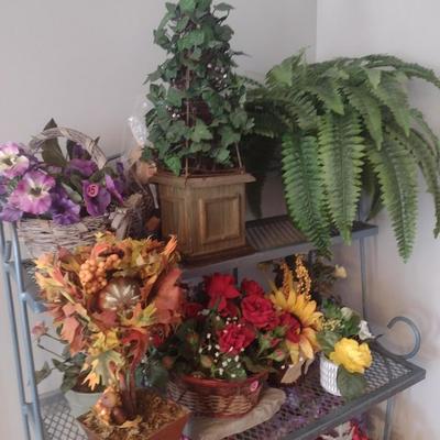 Large Collection of Artificial Flowers, Plants, and Pots (Excludes Shelving Items)