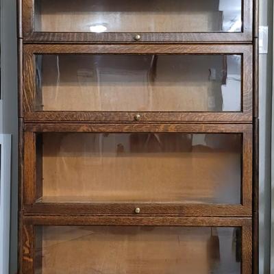 Antique 1800s Tiger Oak Barrister Bookcase 4 Tier