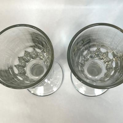 Vintage Pair of Heavy Pressed Panel Clear Glass Water Goblets