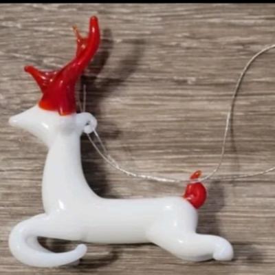 (2) Blown Glass Reindeer Ornaments