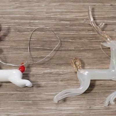 (2) Blown Glass Reindeer Ornaments