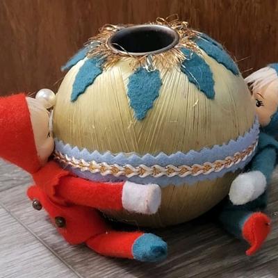 Vintage 1950s Elf Christmas Ball Ornament Candle Holders