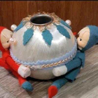 Vintage 1950s Elf Christmas Ball Ornament Candle Holders