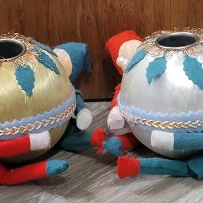 Vintage 1950s Elf Christmas Ball Ornament Candle Holders