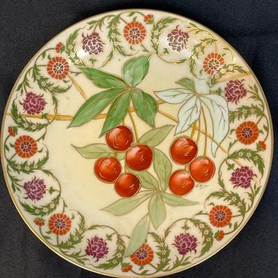 Hand-painted Cherries Leaves Flowers Vintage Flambeau Decorative Plate Limoges France