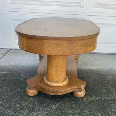 Antique Oak Coffee table Quartersawn Pedestal with drawer