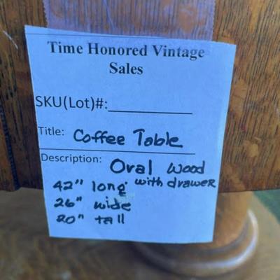 Antique Oak Coffee table Quartersawn Pedestal with drawer