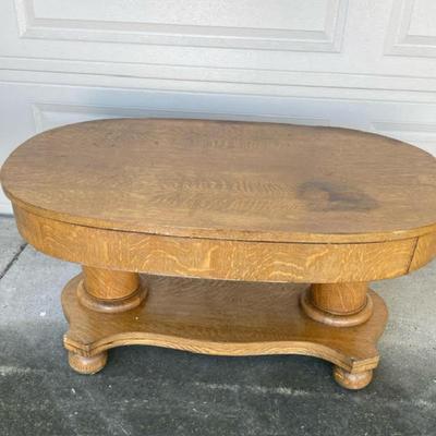 Antique Oak Coffee table Quartersawn Pedestal with drawer