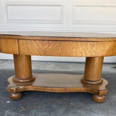 Antique Oak Coffee table Quartersawn Pedestal with drawer