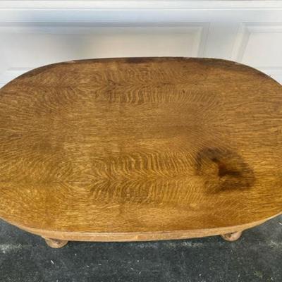 Antique Oak Coffee table Quartersawn Pedestal with drawer