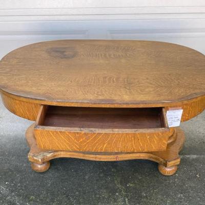 Antique Oak Coffee table Quartersawn Pedestal with drawer