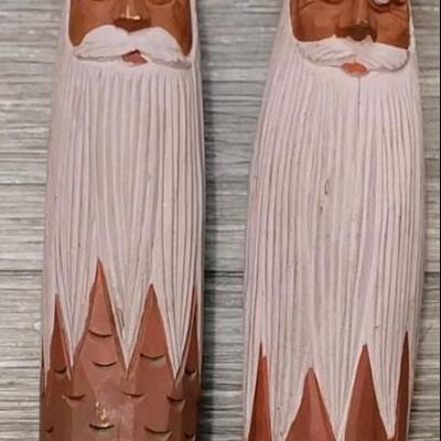 Vintage Large Carved Wood Santa's