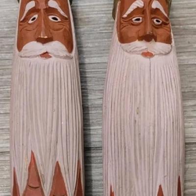 Vintage Large Carved Wood Santa's