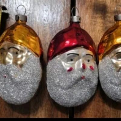 (3) Vtg Czechslovakia Mercury Glass Santa Heads Christmas Ornaments Hand Painted