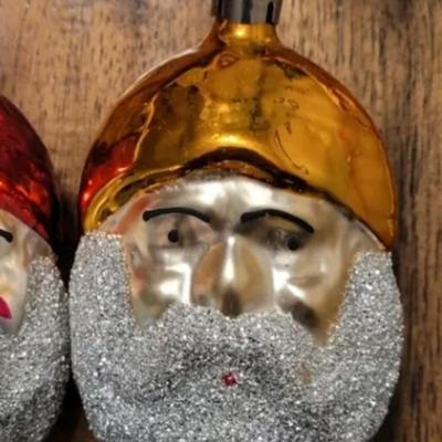 (3) Vtg Czechslovakia Mercury Glass Santa Heads Christmas Ornaments Hand Painted