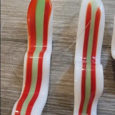 3 Vintage Blown Glass Christmas Ornament Ribbon Candy Icicles