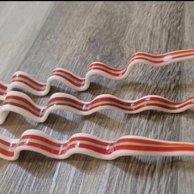 3 Vintage Blown Glass Christmas Ornament Ribbon Candy Icicles