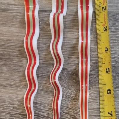 3 Vintage Blown Glass Christmas Ornament Ribbon Candy Icicles