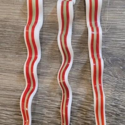 3 Vintage Blown Glass Christmas Ornament Ribbon Candy Icicles
