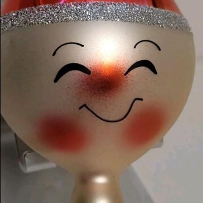Vintage De Carlini Santa Claus Face Italian Hand Blown Glass Ornament