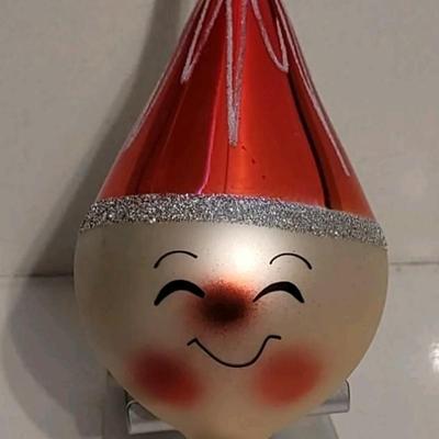 Vintage De Carlini Santa Claus Face Italian Hand Blown Glass Ornament