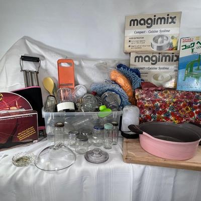 Japanese mandoline cutter, citrus juicers, bottles