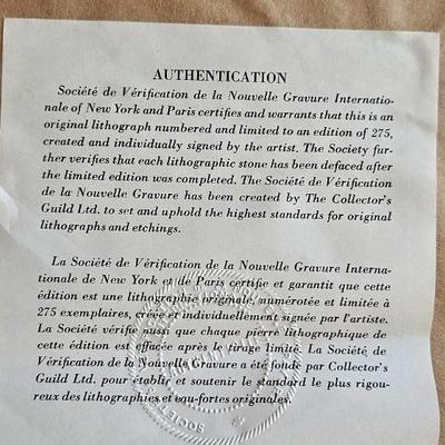 Signed and numbered lithograph print frame is 24" x 30" Artist "Hoi"