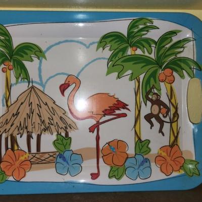 Flamingo platter, pitcher, and serving bowl