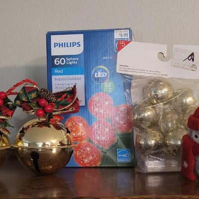 Holiday Lights, Brass Bells and Felt Bird Ornament