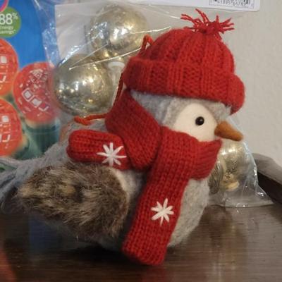 Holiday Lights, Brass Bells and Felt Bird Ornament