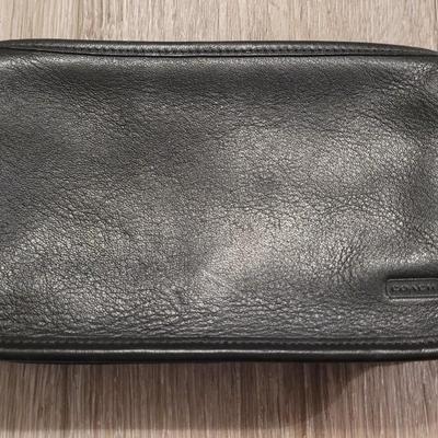 Vintage Black Leather COACH Zippered Cosmetic Bag