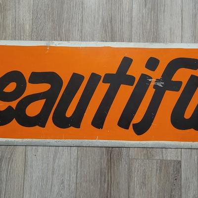 Vintage Handpainted "Beautiful" Metal Sign