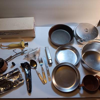 Model G/K MSR Stove with a nice set of Mirro camping / pack pans and silverware set