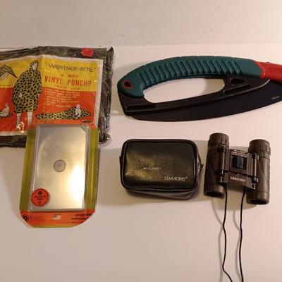 Survival gear - rain coat - Snap Cut Gilmour saw - nice Simons Realtree Binoculars - emergency signal mirror.