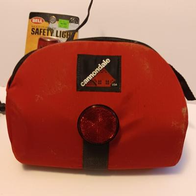 Cannondale bicycle bag and several different safety lights