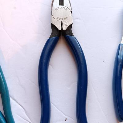 Assortment of pliers with blue handles