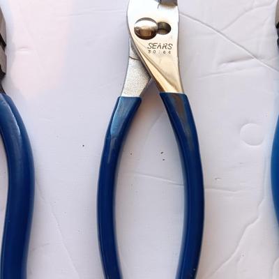 Assortment of pliers with blue handles