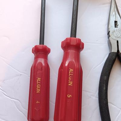 Grouping of hand tools and a tape measure