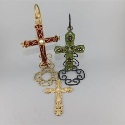 19 4 1/2 -8 1/4 Lot of 3 Decorative Crosses 2 Stands