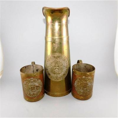 33 12" Mayan Calendar Pitcher and 2 Mugs