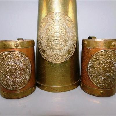 33 12" Mayan Calendar Pitcher and 2 Mugs