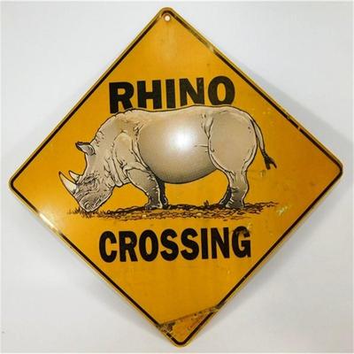 35 27" Large Stuffed Rhino with 12 x 12" Rhino Crossing Sign