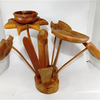 58 15" Wooden Sculpture of Lily Pads and Leaves (Stems and Leaves are placed not Attached)