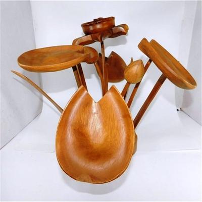 58 15" Wooden Sculpture of Lily Pads and Leaves (Stems and Leaves are placed not Attached)
