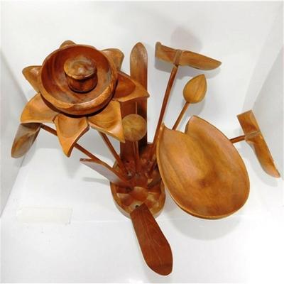 58 15" Wooden Sculpture of Lily Pads and Leaves (Stems and Leaves are placed not Attached)