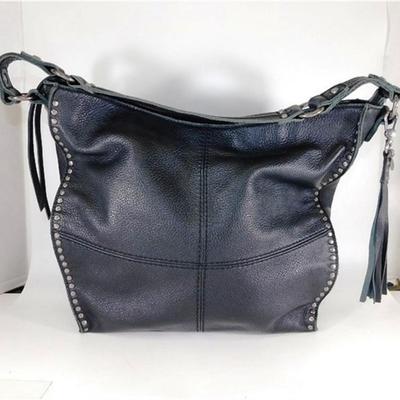 64 The SAK Black Soft Leather Studded Embellishments ~ Light Wear Around the Edges ~ (Makeup Mark on Inner Pocket) 15 x 12